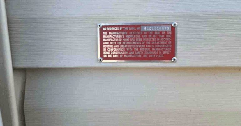 Example of a HUD Plate on the outside of a manufactured home