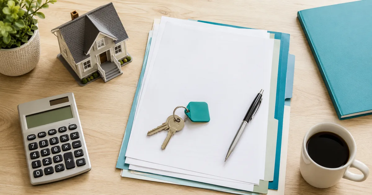 Home buying requirements checklist on a clipboard beside house keys and paperwork
