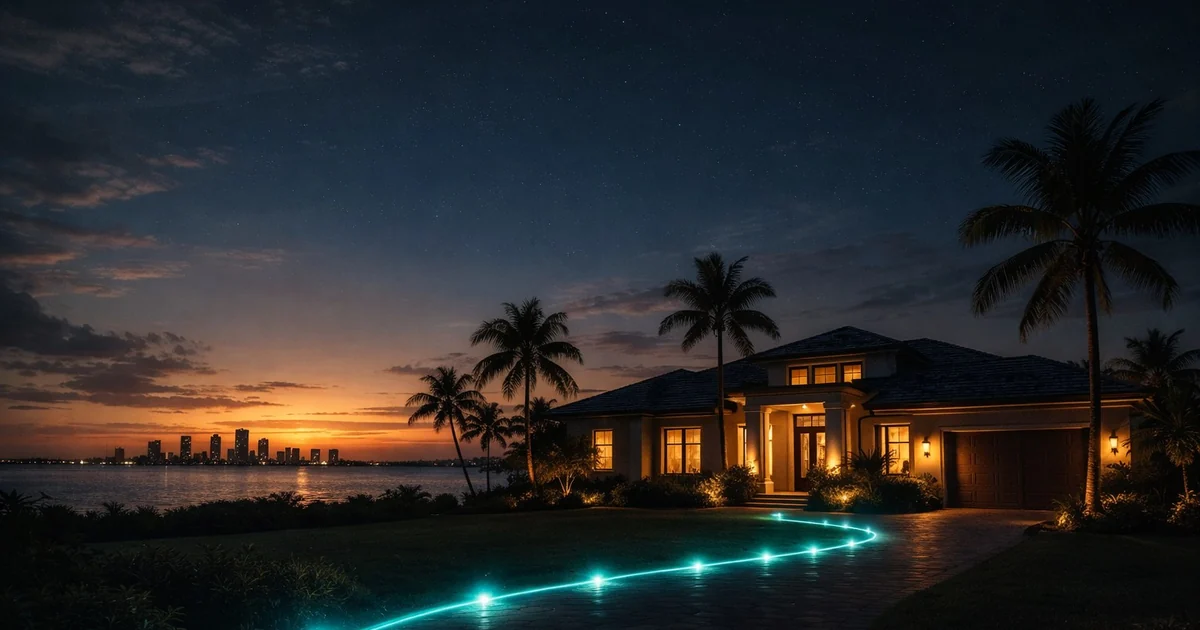 Black Rock Mortgage pre-approval concept graphic showing a glowing teal path leading to a lit Florida waterfront home at dusk